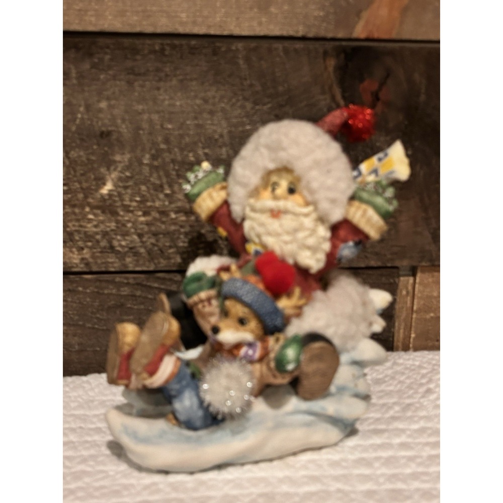 VTG Christmas Santa Claus Figure W/Fox Decor Resin Holiday